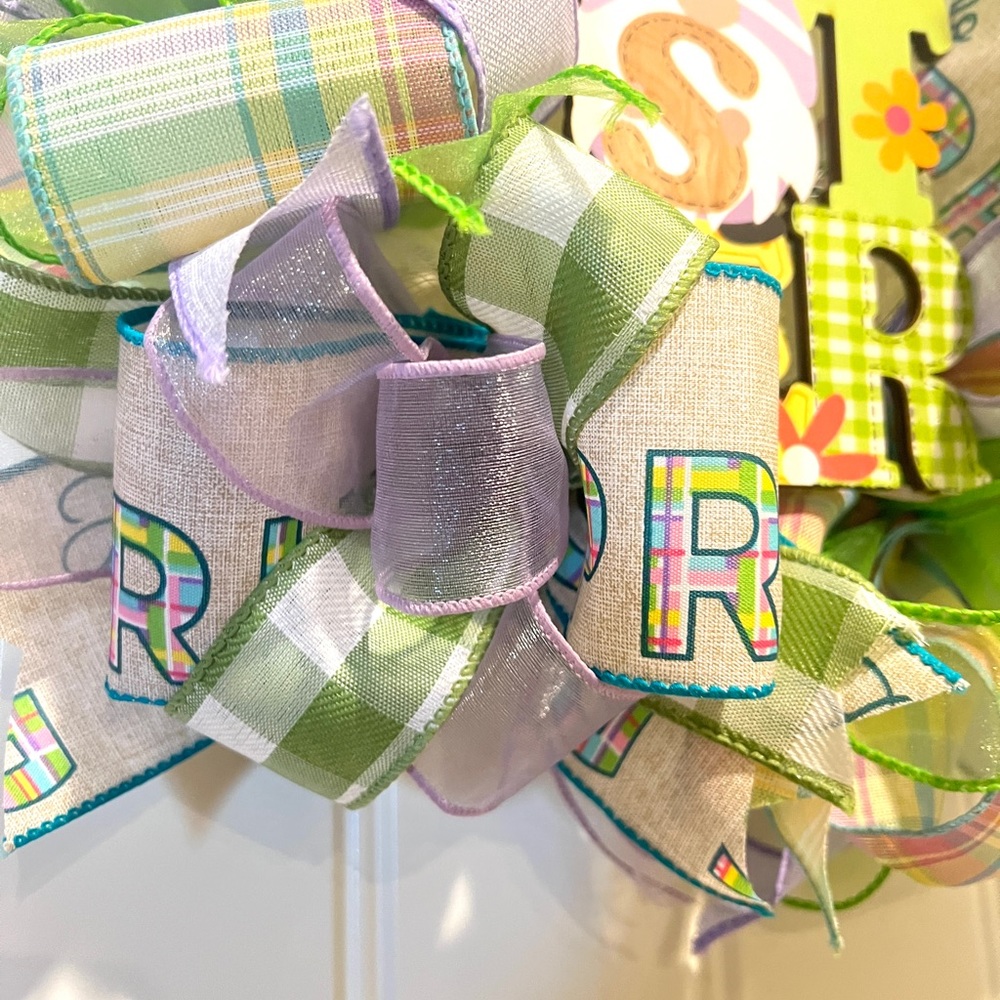 13” Ribbon Wreath "EASTER " Gnome Sign Hello Spring Handmade MW7 - Picture 6 of 11